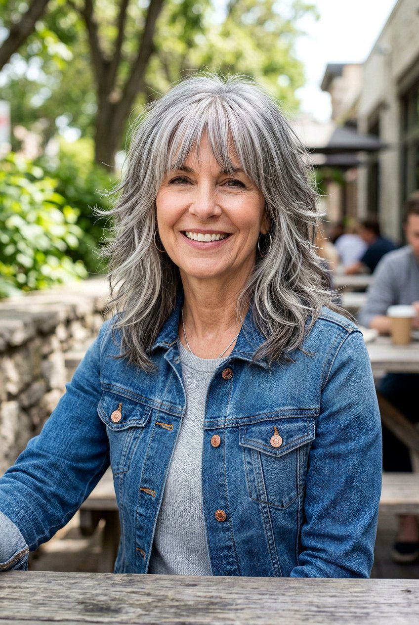 Long Layered Shag - 20 feathered bangs for older women - 20 feathered bangs for older women
