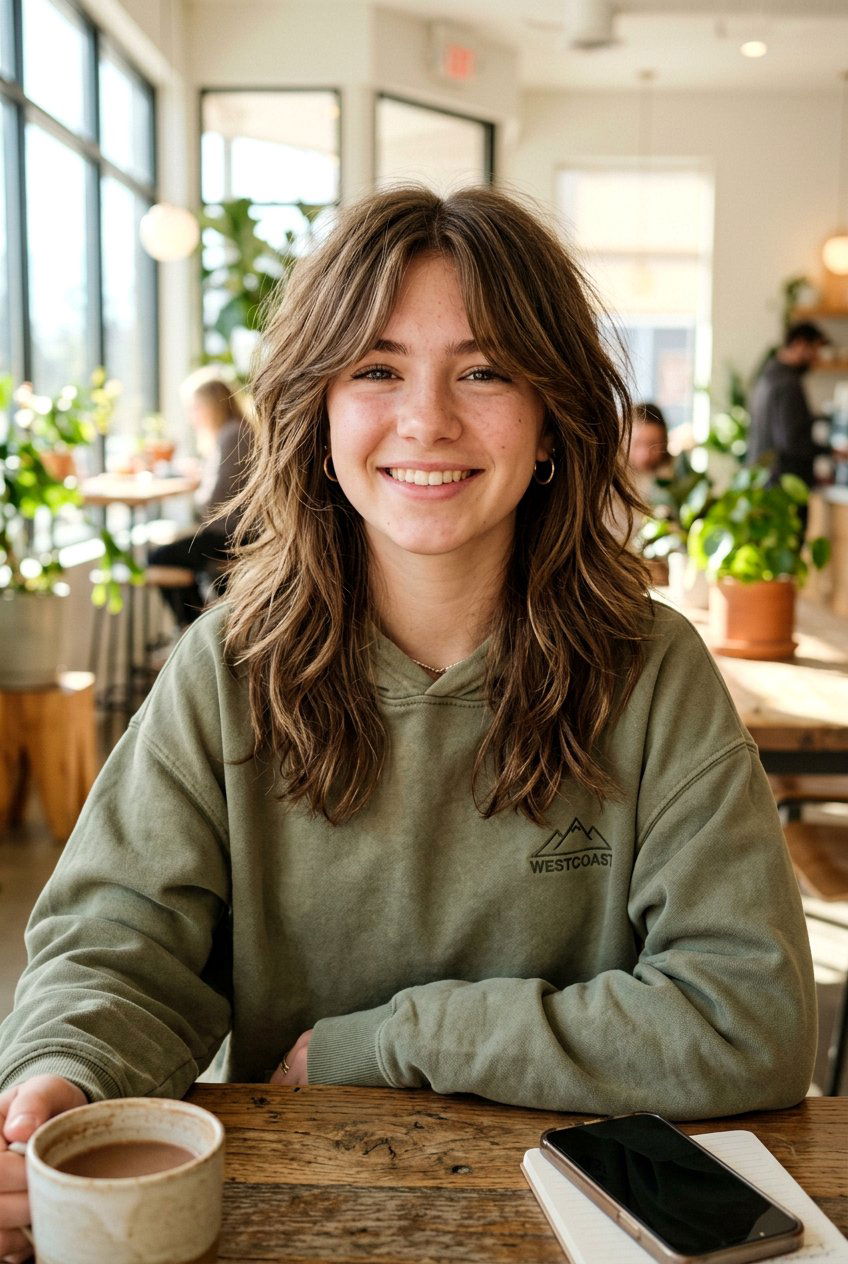 Long Layered Shag With Curtain Bangs - 20 curtain bangs for teenage girls - 20 curtain bangs for teenage girls