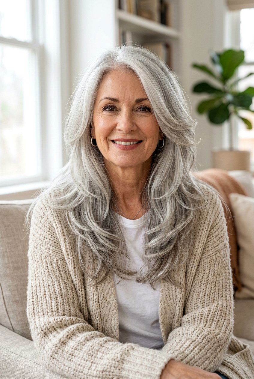 Long Layered Silver Hair - 20 mature women silver gray hair ideas - 20 mature women silver gray hair ideas