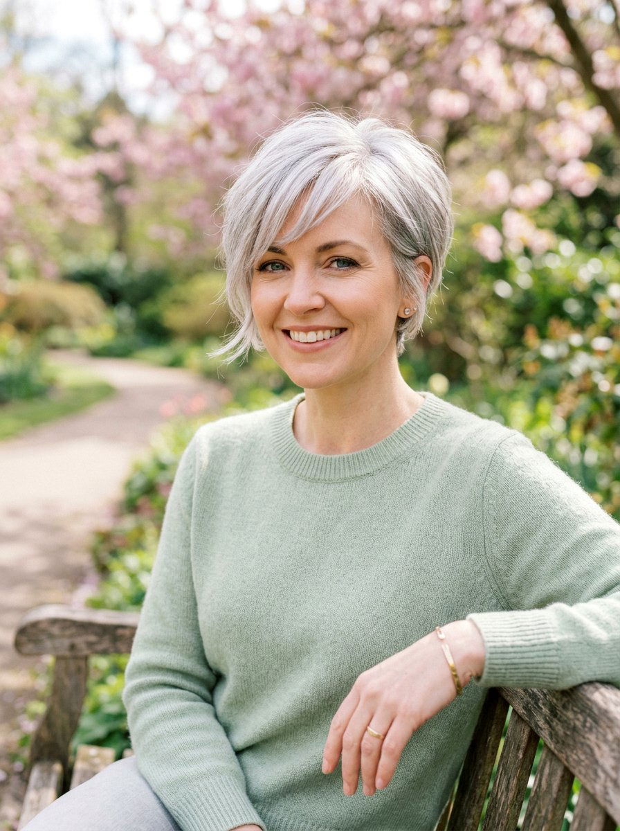 Long Layered Silver Pixie - 20 short gray pixie with layers - 20 short gray pixie with layers