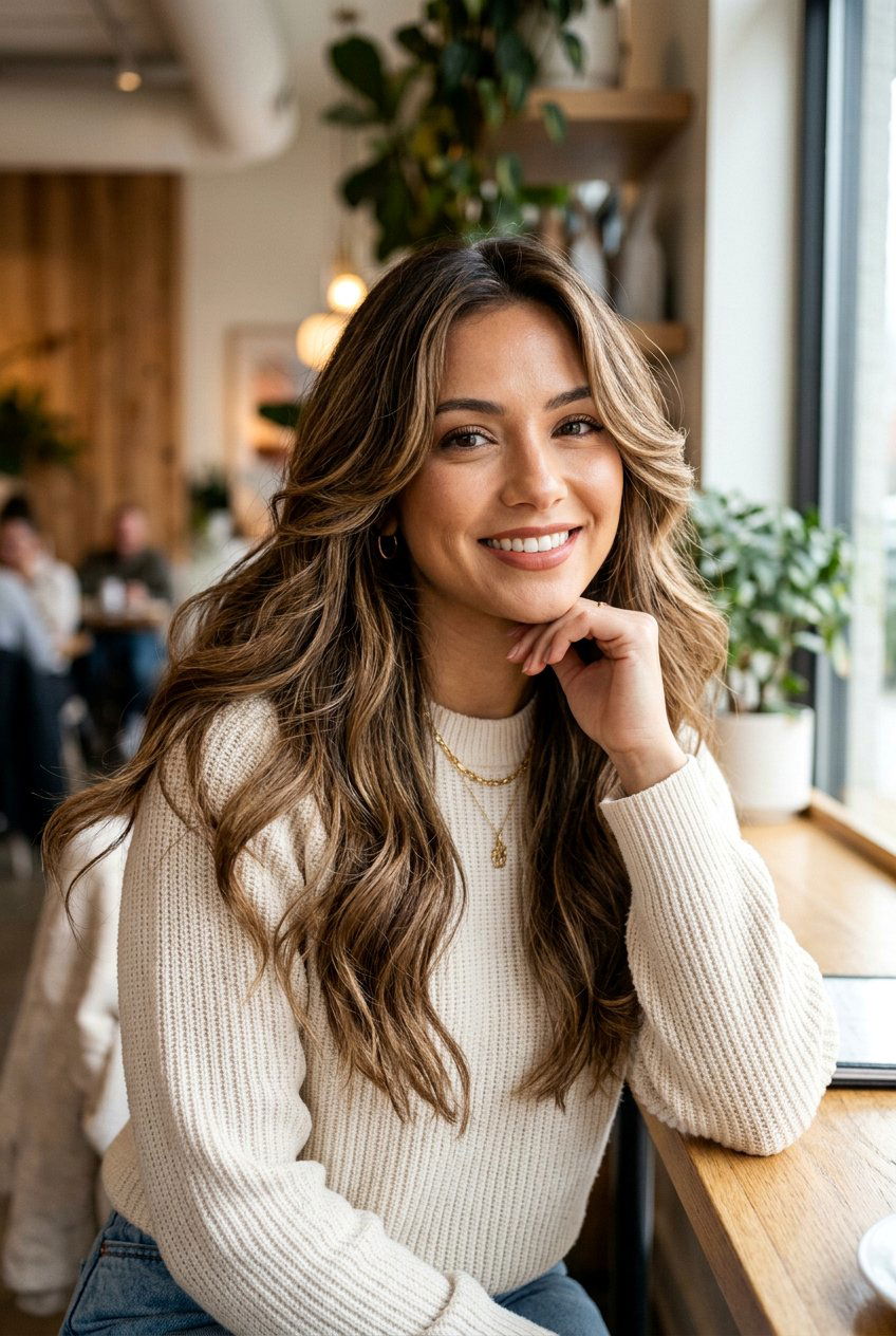 Long Layered Taper Cut with Face Framing Waves - 20 long layers for round face women - 20 long layers for round face women