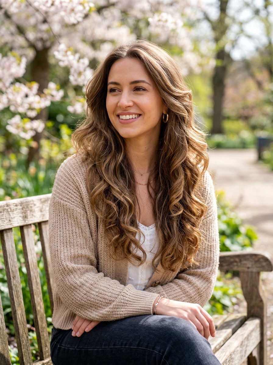 Long Layered Waves - 20 office hairstyle for mature women over 50 - 20 office hairstyle for mature women over 50