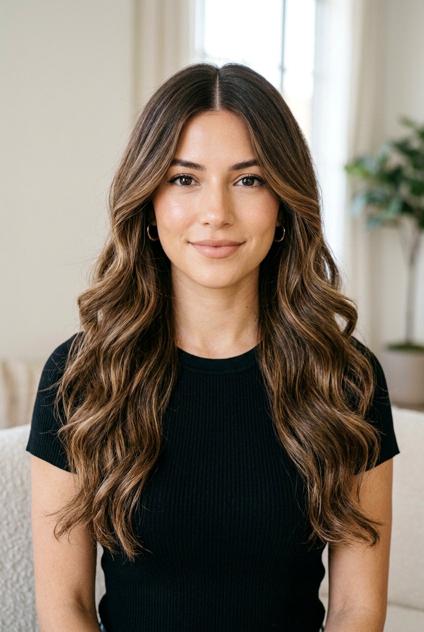 Long Layered Wavy Hair with Center Part - 20 long wavy layers for thick hair - 20 long wavy layers for thick hair