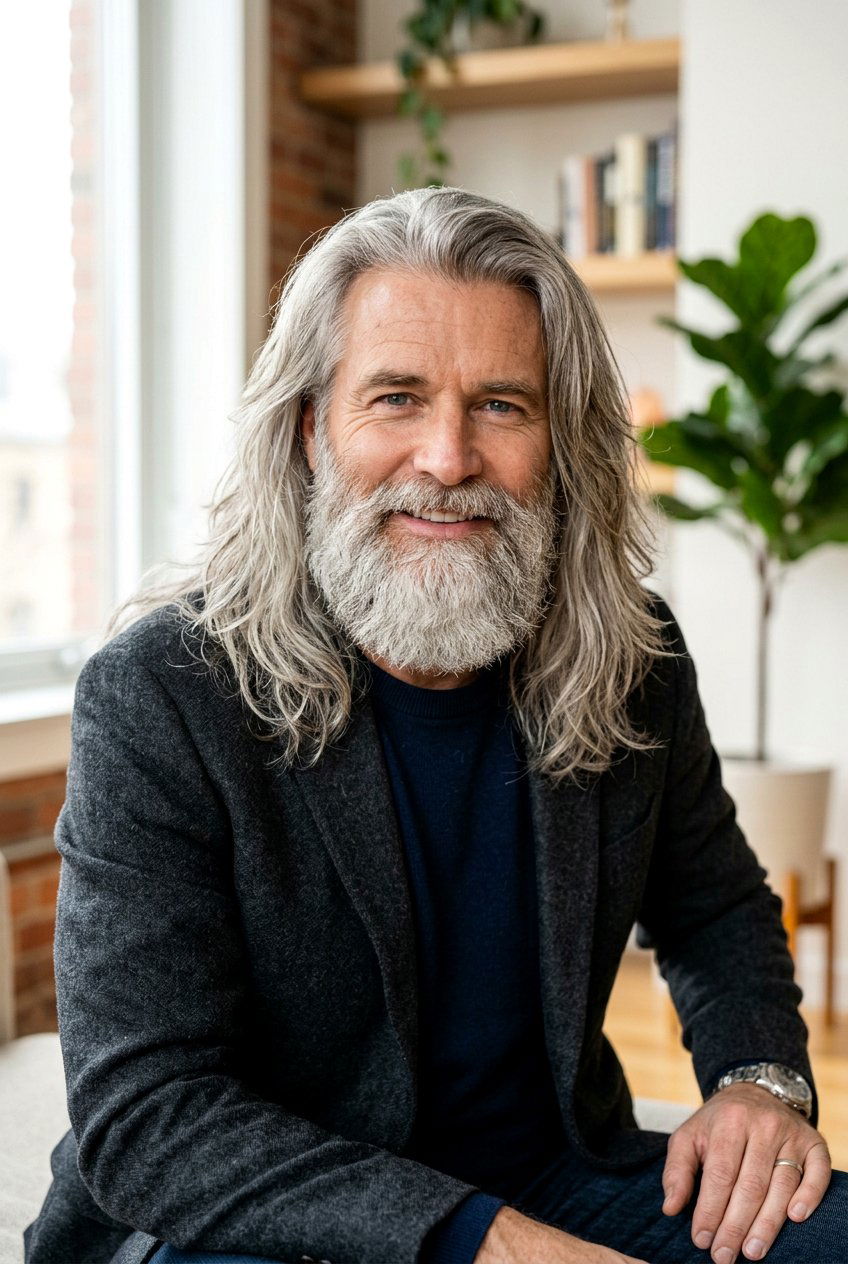Long Layers With Beard - 20 long layers haircut for older men - 20 long layers haircut for older men