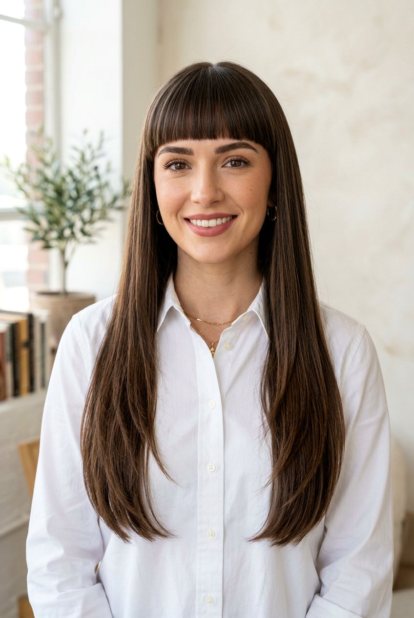 Long Layers With Blunt Bangs - 20 long layers for oval face women - 20 long layers for oval face women