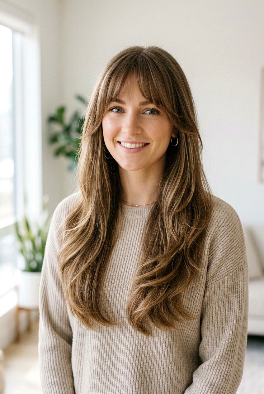Long Layers With Classic Bottleneck Bangs - 20 bottleneck bangs for long hair - 20 bottleneck bangs for long hair