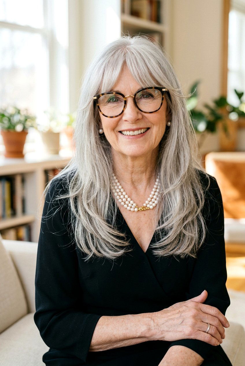 Long Layers With Curtain Bangs - 20 layered haircut for women over 70 with glasses - 20 layered haircut for women over 70 with glasses