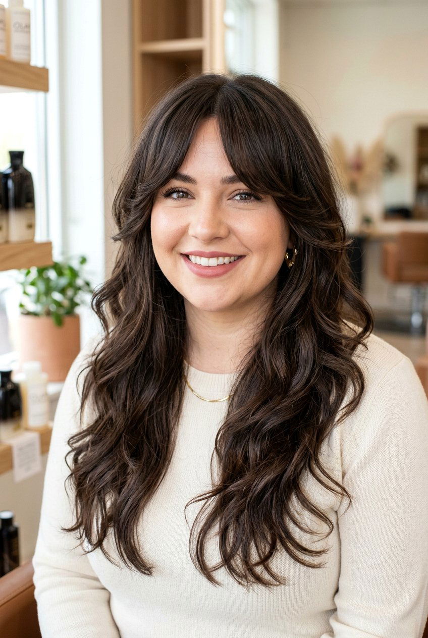 Long Layers With Curtain Bangs - 20 hairstyles for chubby faces - 20 hairstyles for chubby faces