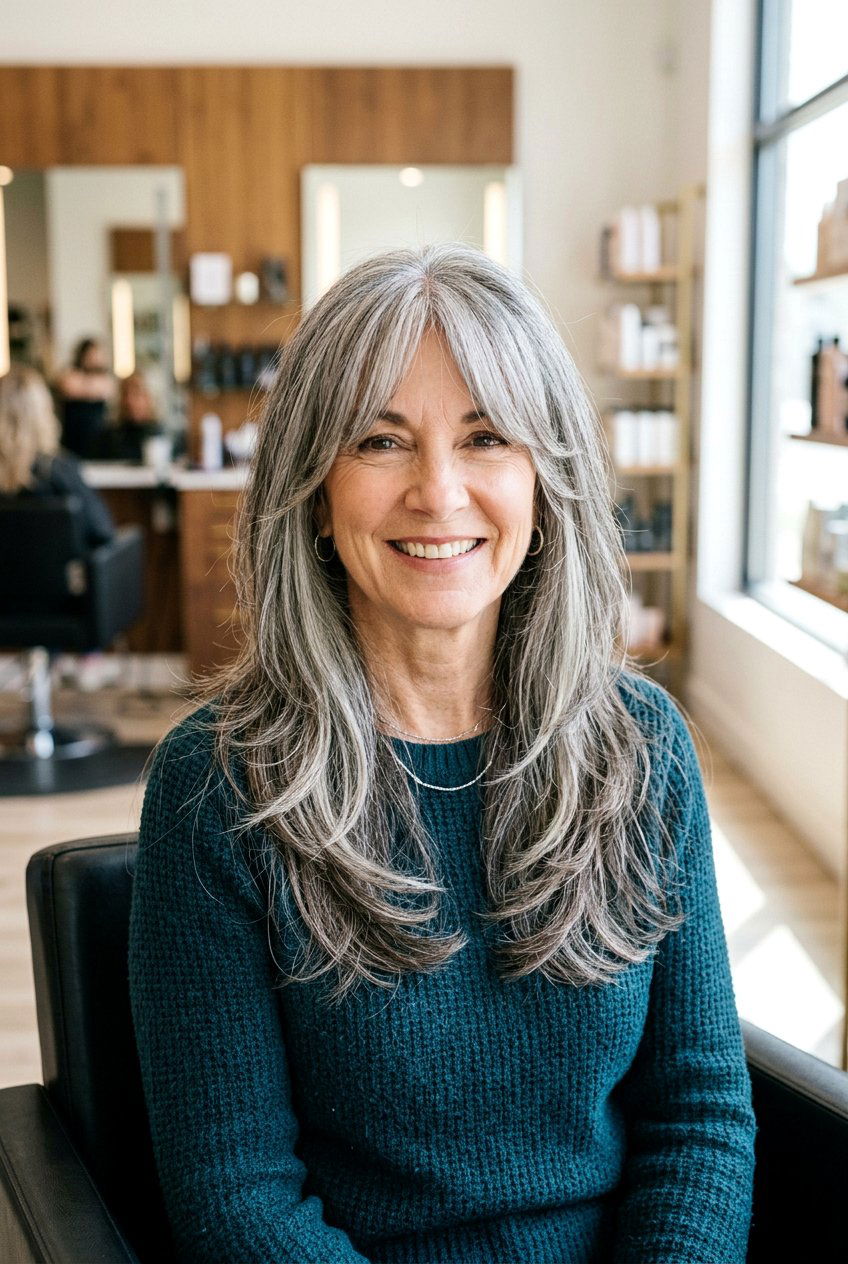 Long Layers With Curtain Bangs Haircut - 20 best haircuts for women over 50