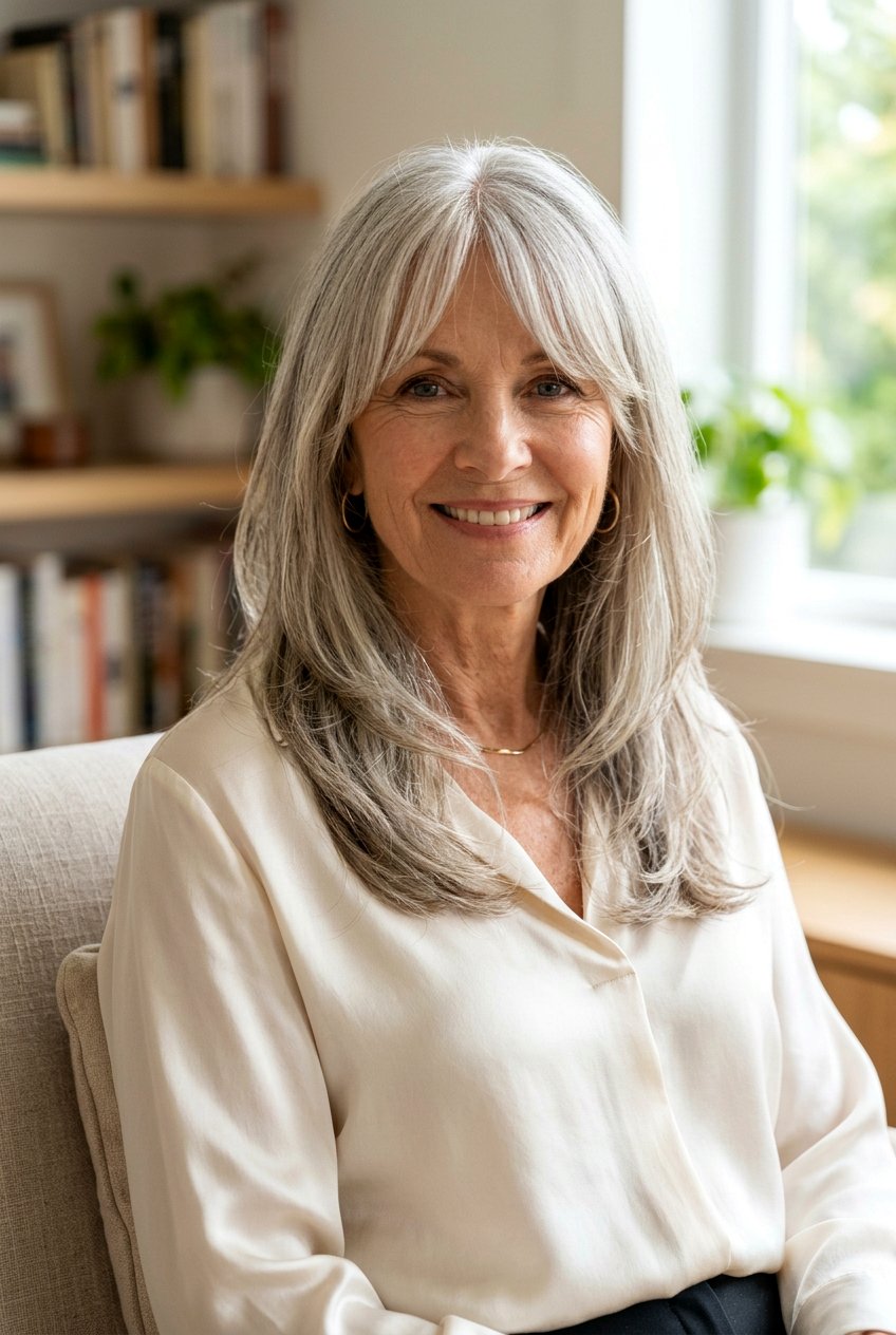 Long Layers With Curtain Bangs - 20 curtain bangs for women over 60 - 20 curtain bangs for women over 60