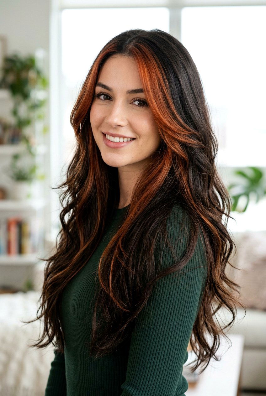 Long Layers With Deep Copper Front Pieces - 20 chunky copper front pieces - 20 chunky copper front pieces