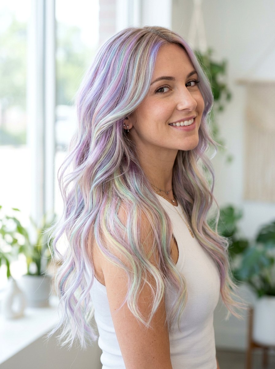 Long Layers With Iridescent Pastel Balayage - 20 iridescent pastel balayage - 20 iridescent pastel balayage