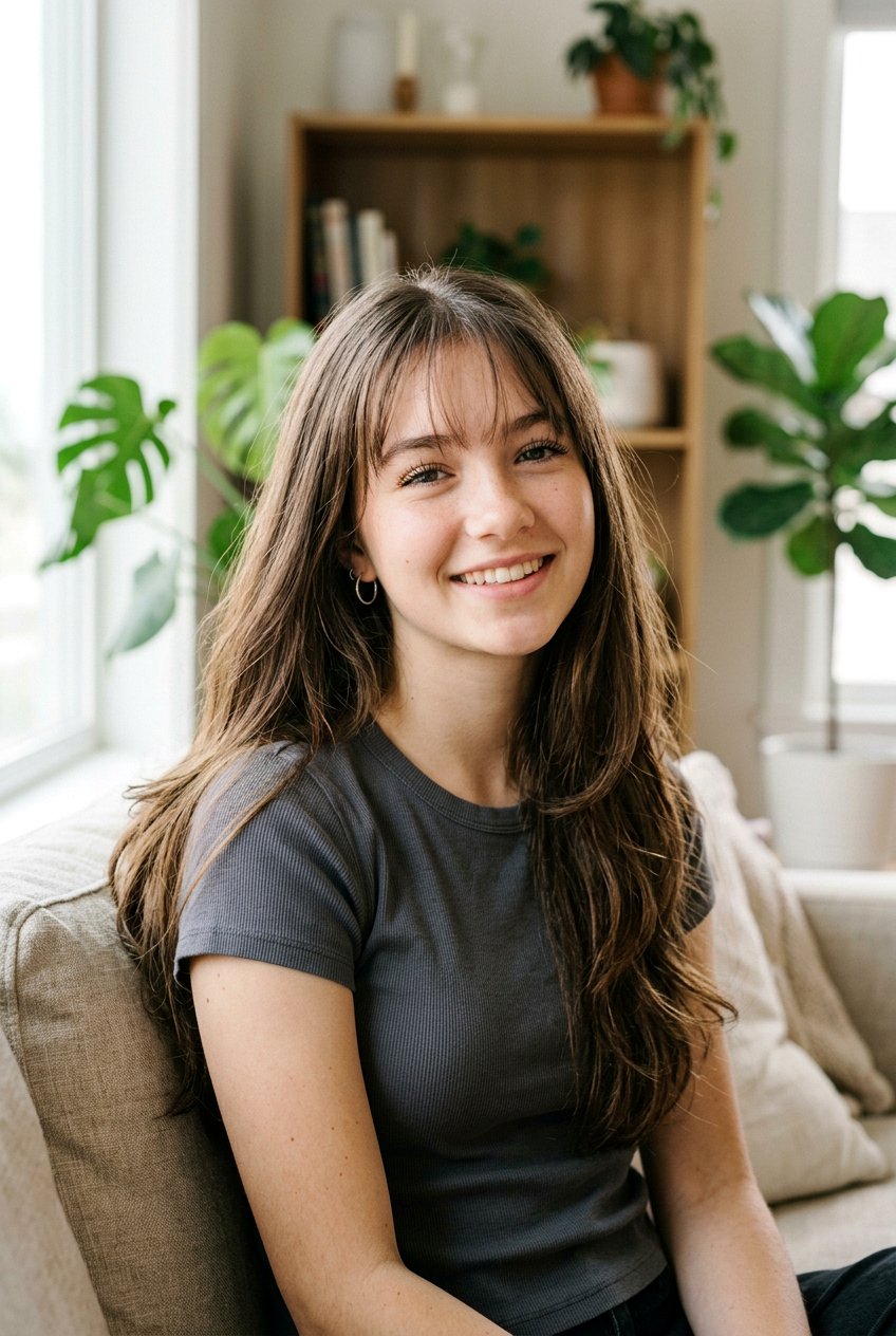 Long Layers With Minimal Bangs Teen Girl - 20 long layers for teenage girls - 20 long layers for teenage girls