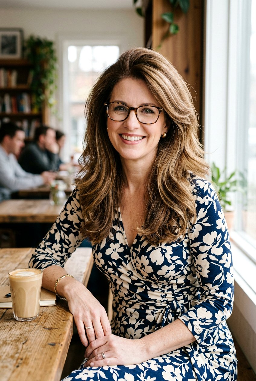 Long Layers With Side Part - 20 hairstyles for women with glasses over 40 - 20 hairstyles for women with glasses over 40