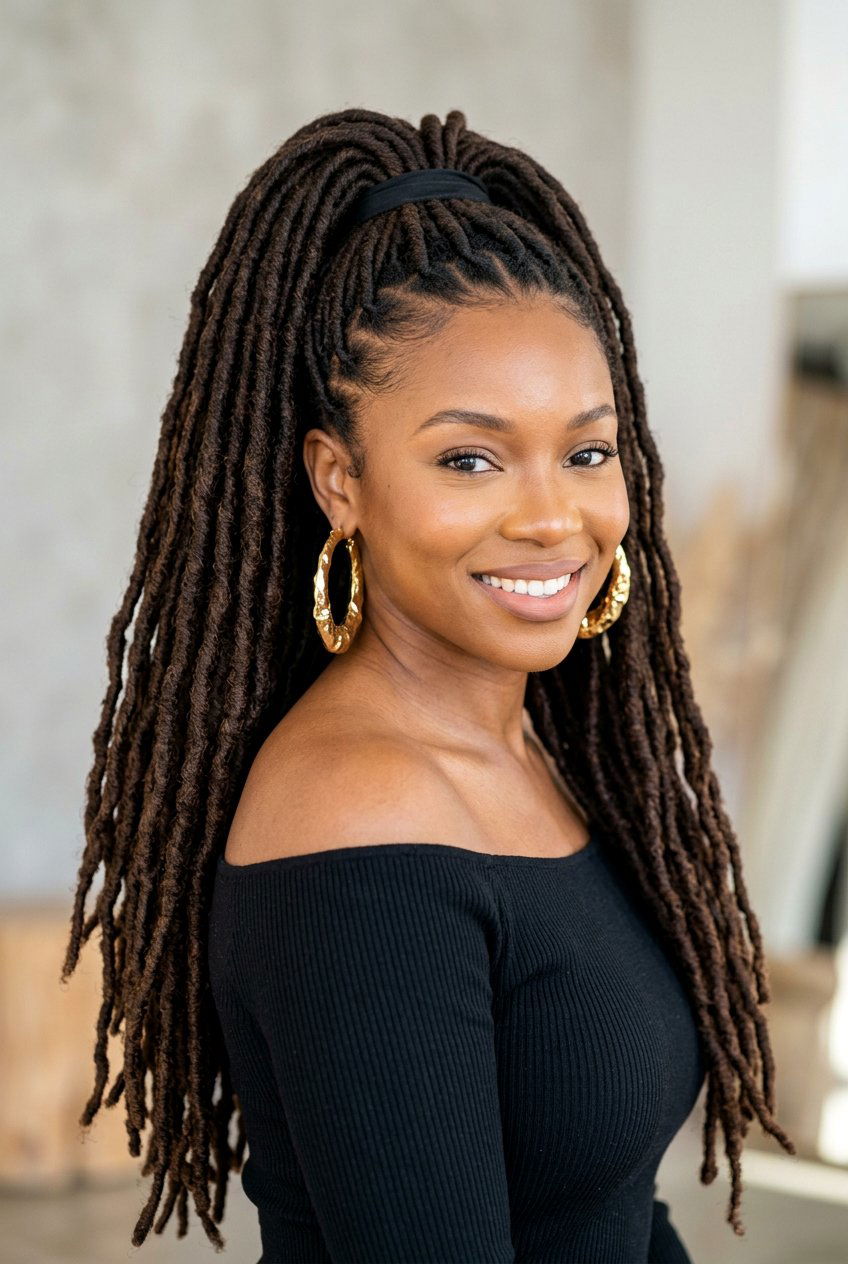 Long Locs High Ponytail - 20 long loc styles for women - 20 long loc styles for women