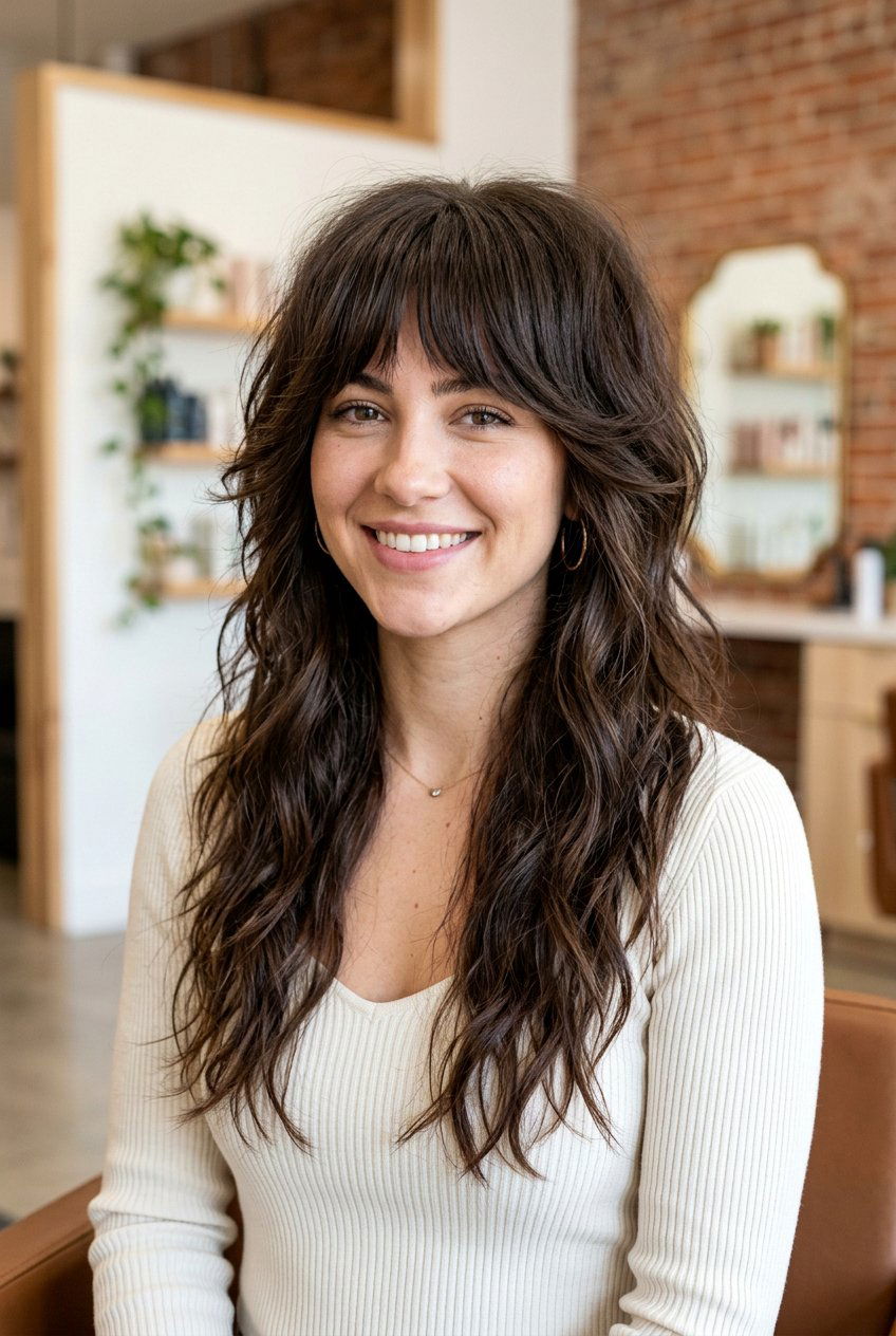 Long Octopus Haircut With Layers And Face Framing Bangs - 20 octopus haircut for long hair - 20 octopus haircut for long hair