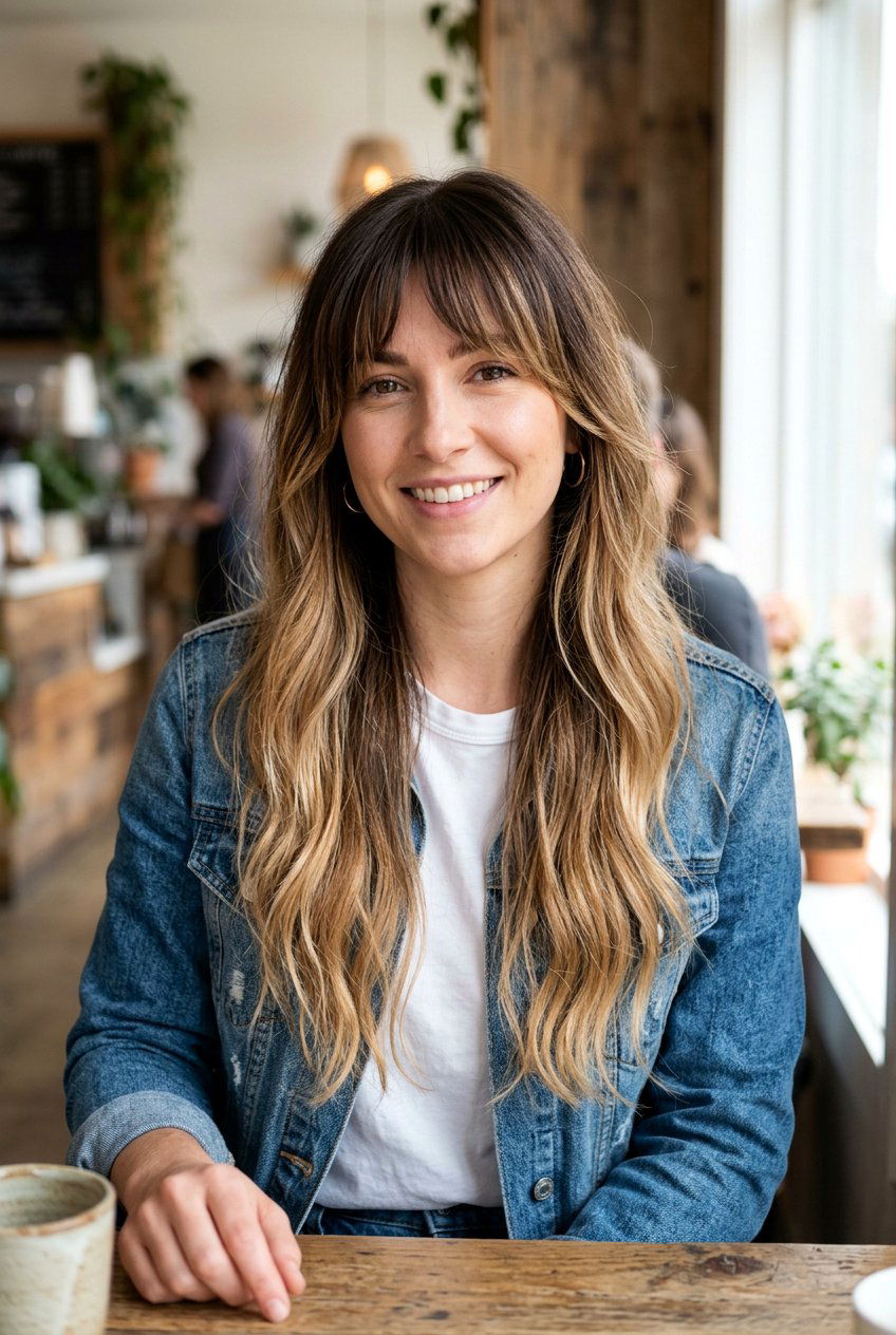 Long Ombre Hair With Bottleneck Bangs - 20 long haircut with bottleneck bangs - 20 long haircut with bottleneck bangs