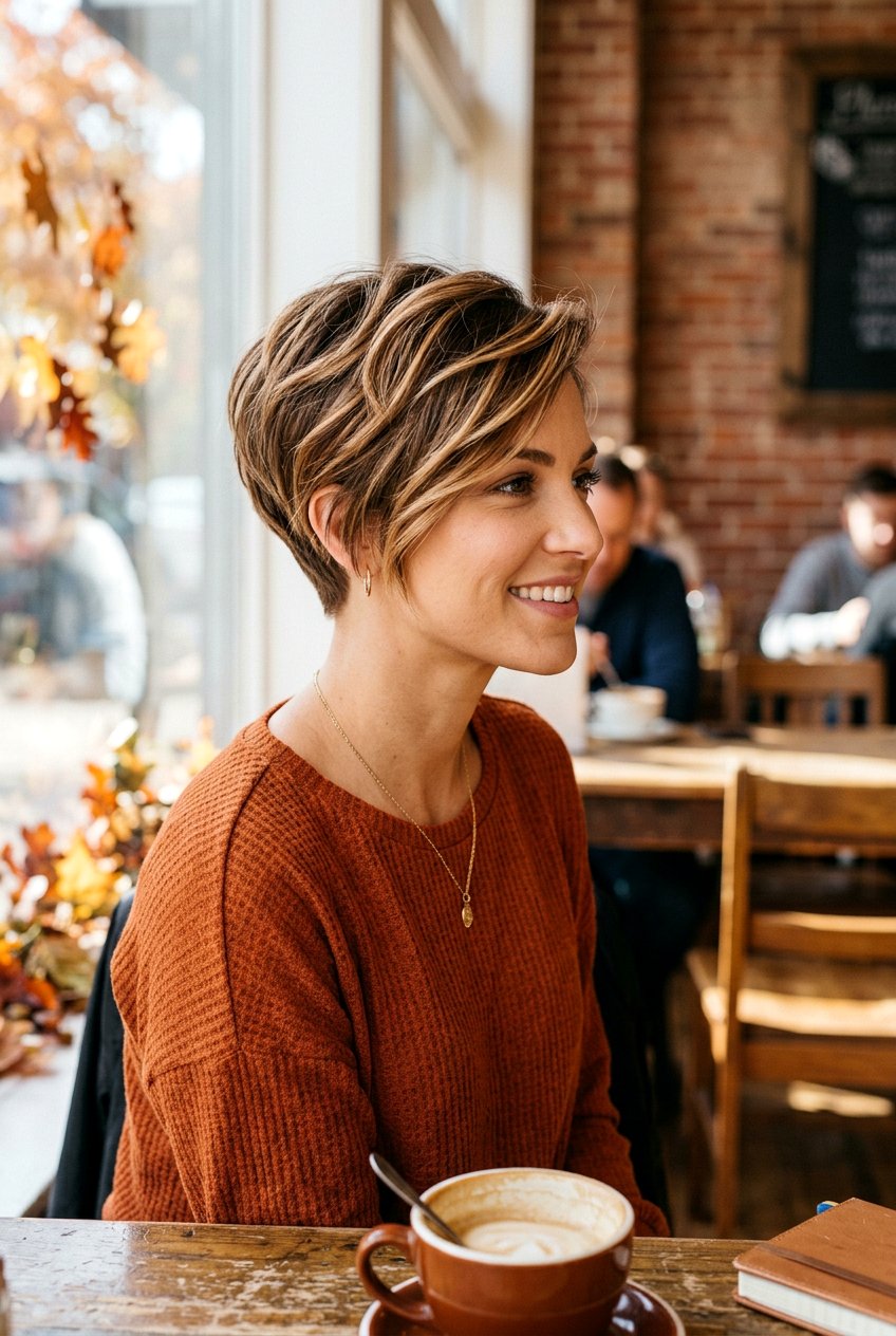 Long Pixie Haircut With Caramel Balayage - 20 balayage on pixie haircut - 20 balayage on pixie haircut