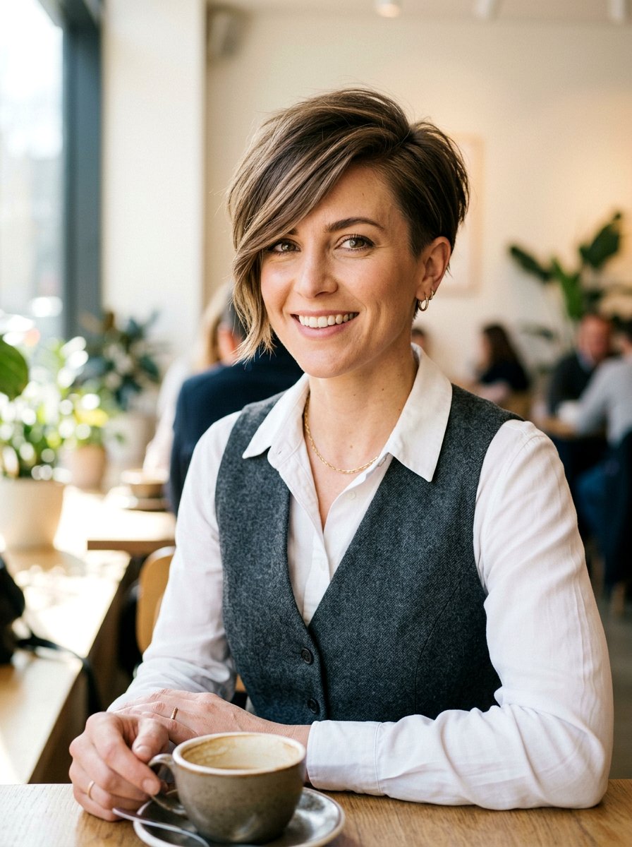 Long Pixie With Swept Bangs - 20 hairstyle to balance long forehead - 20 hairstyle to balance long forehead