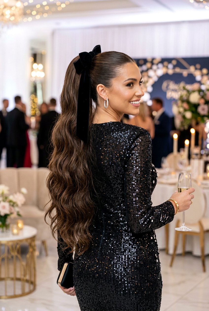 Long Ponytail Extension With Bow - 20 birthday hairstyle with bow ponytail - 20 birthday hairstyle with bow ponytail