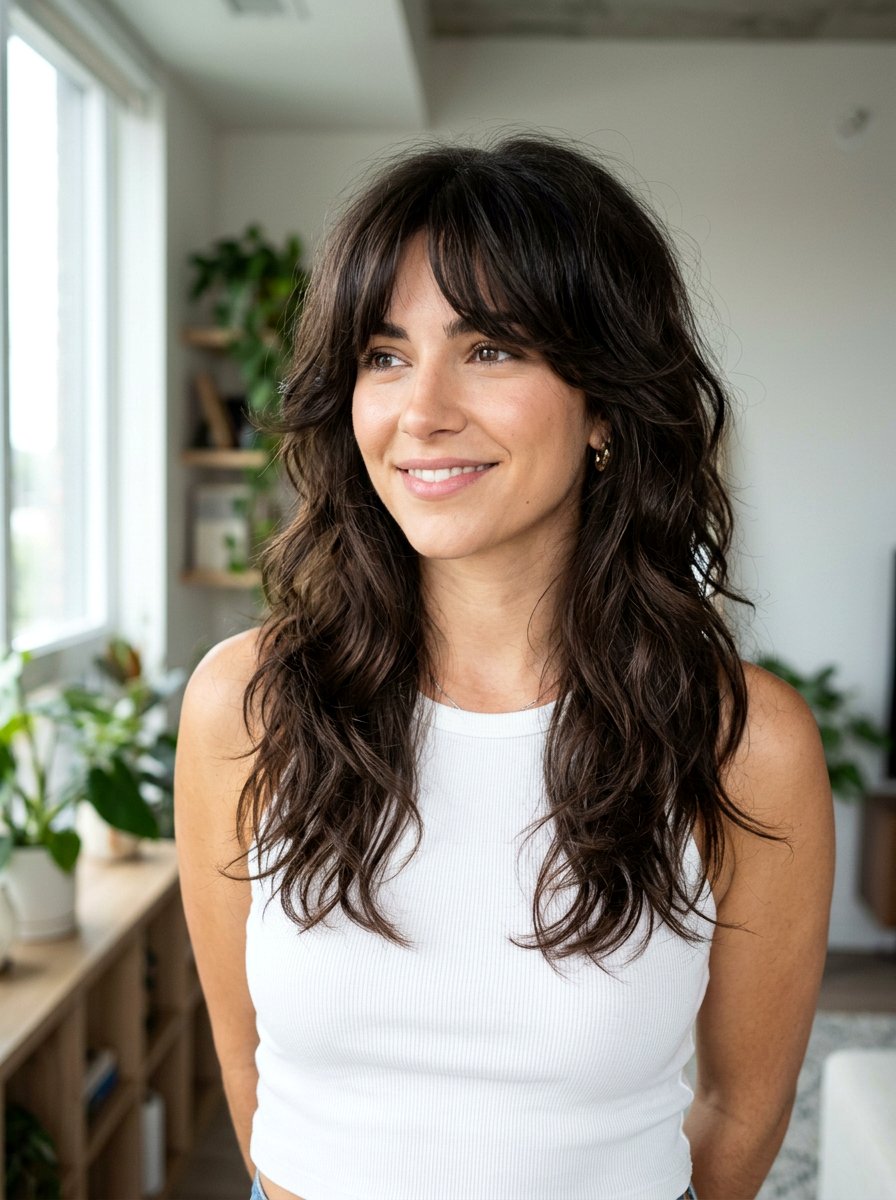 Long Razor Shag With Curtain Bangs - 20 razor shag for thick hair - 20 razor shag for thick hair