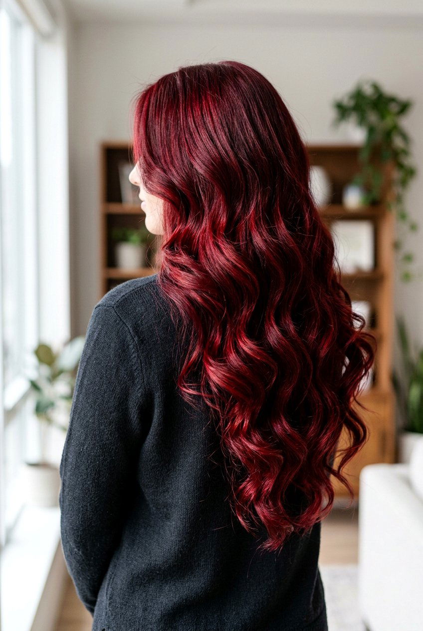 Long Ruby Red Wavy Hair - 20 ruby red hair color - 20 ruby red hair color