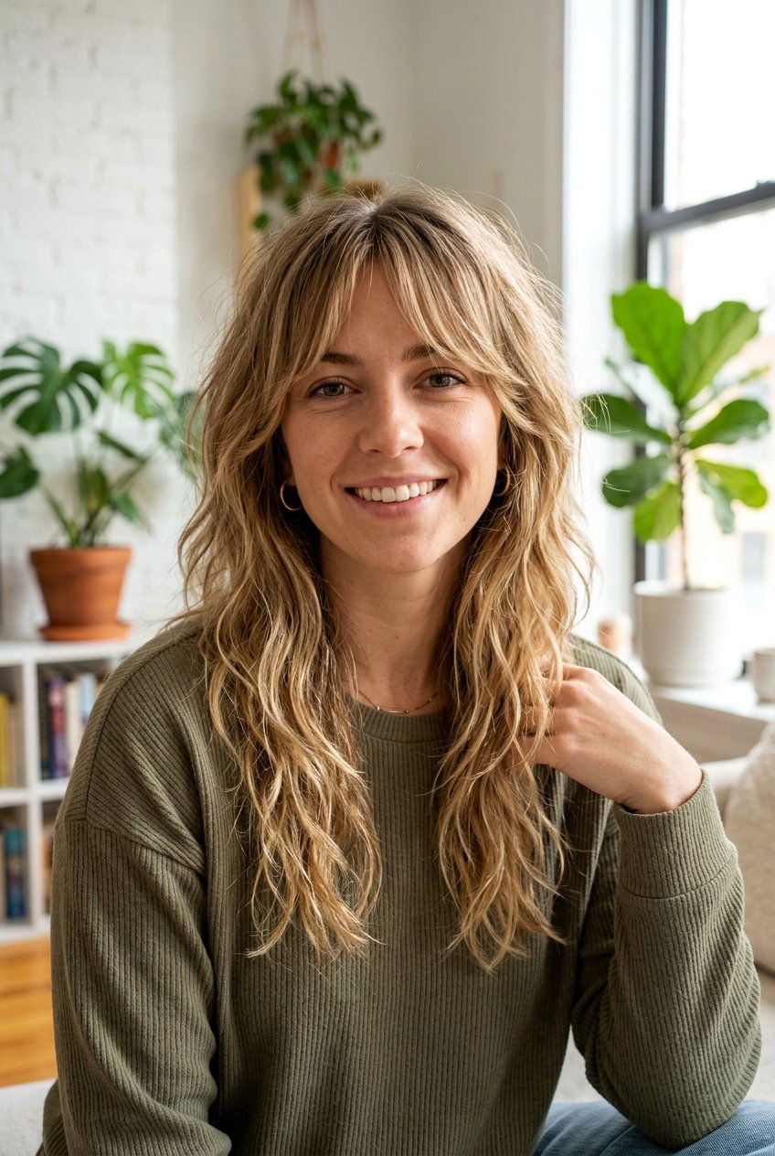 Long Shag Haircut with Curtain Bangs - 20 salon haircut ideas for long hair - 20 salon haircut ideas for long hair