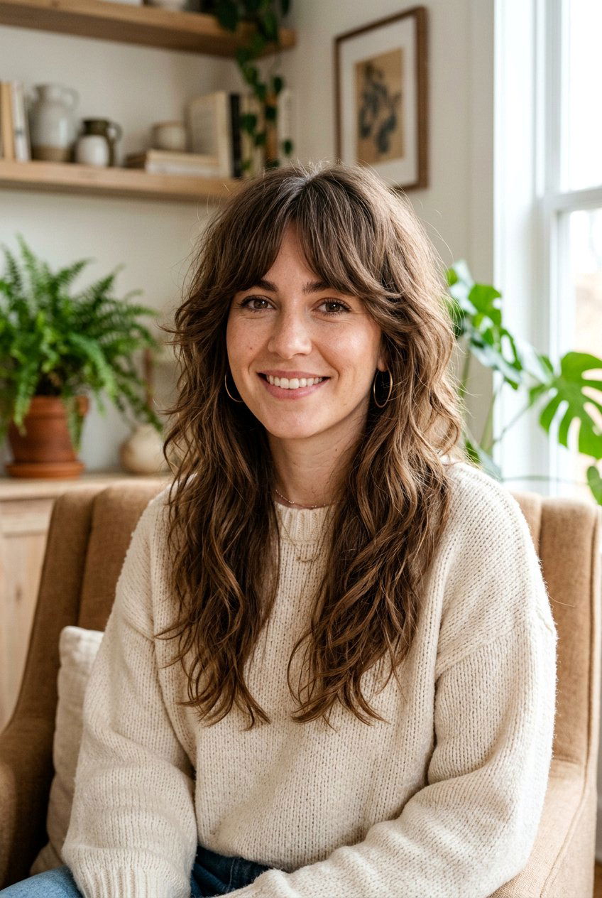 Long Shag With 70s Curtain Bangs - 20 70s curtain bangs hairstyle - 20 70s curtain bangs hairstyle