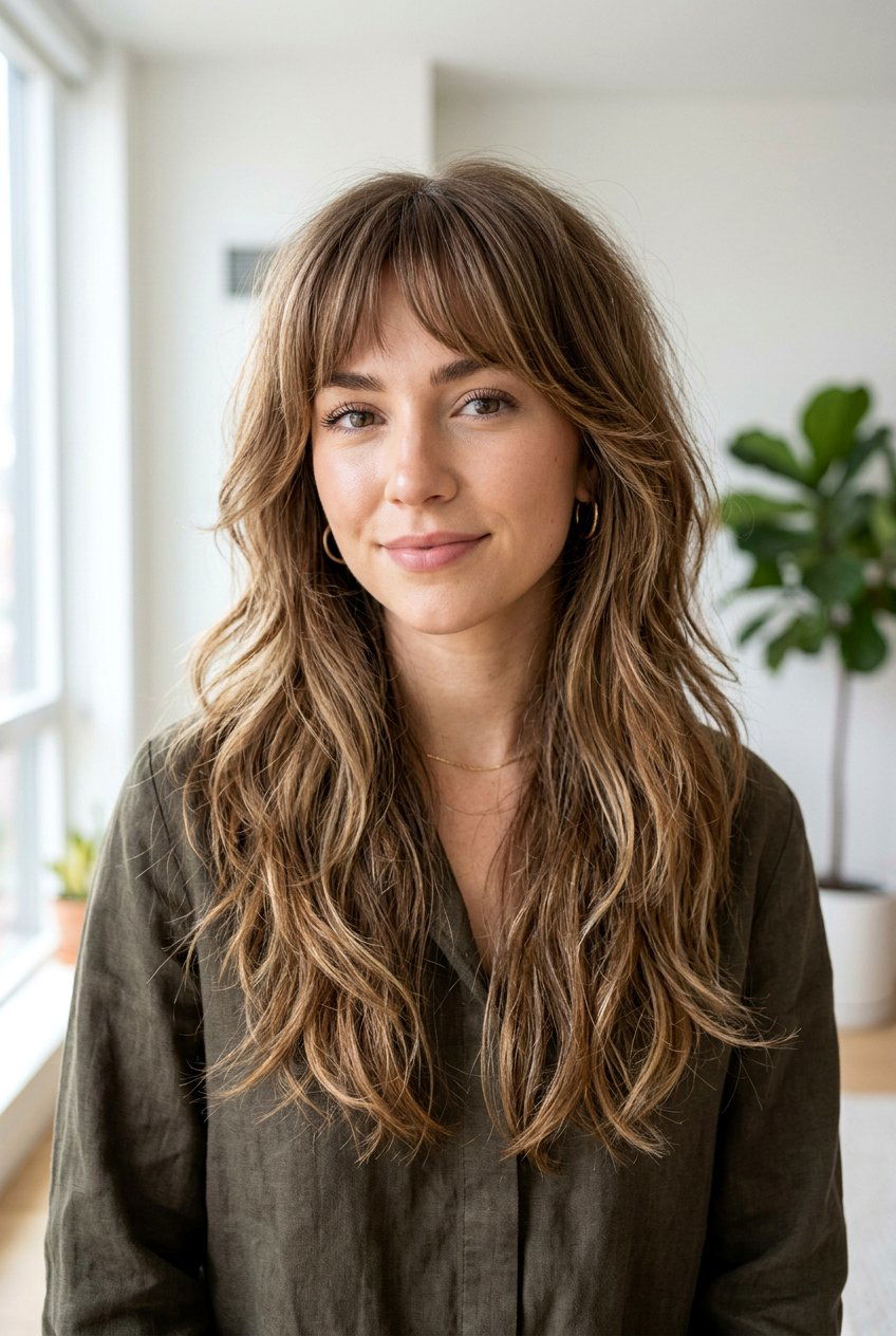 Long Shag With Bottleneck Bangs - 20 long shag haircut - 20 long shag haircut