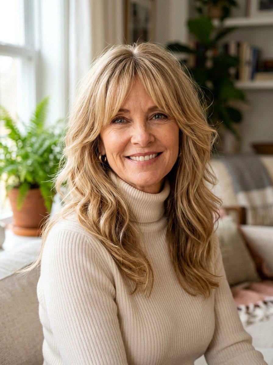 Long Shag With Curtain Bangs - 20 shag haircut for thin hair over 50 - 20 shag haircut for thin hair over 50