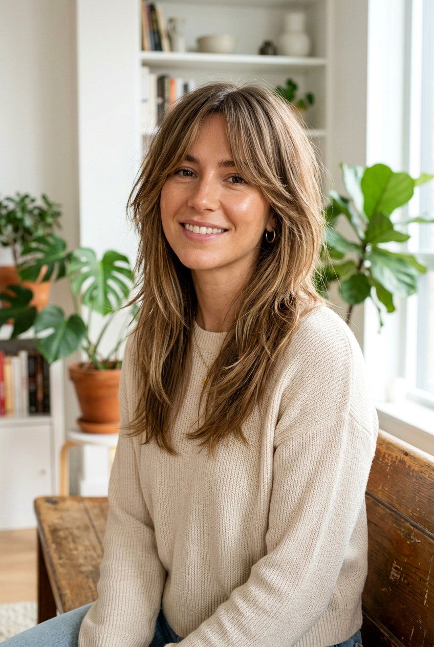 Long Shag With Curtain Bangs - 20 long shag for straight hair women - 20 long shag for straight hair women