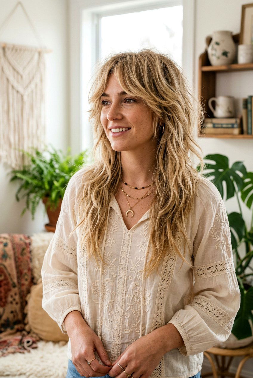 Long Shag With Feathered Layers - 20 airy layers haircut - 20 airy layers haircut