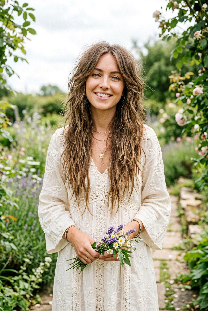 Long Shaggy Layers with Texture - 20 long layers for round face women - 20 long layers for round face women