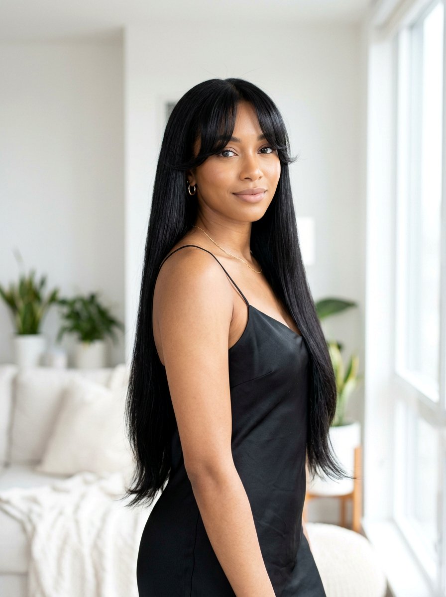 Long Silk Press With Curtain Bangs - 20 silk press with curtain bangs - 20 silk press with curtain bangs