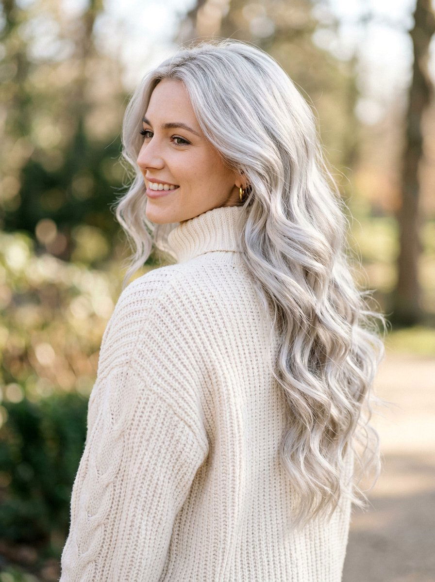 Long Silver Blonde Waves - 20 winter silver blonde hair color - 20 winter silver blonde hair color
