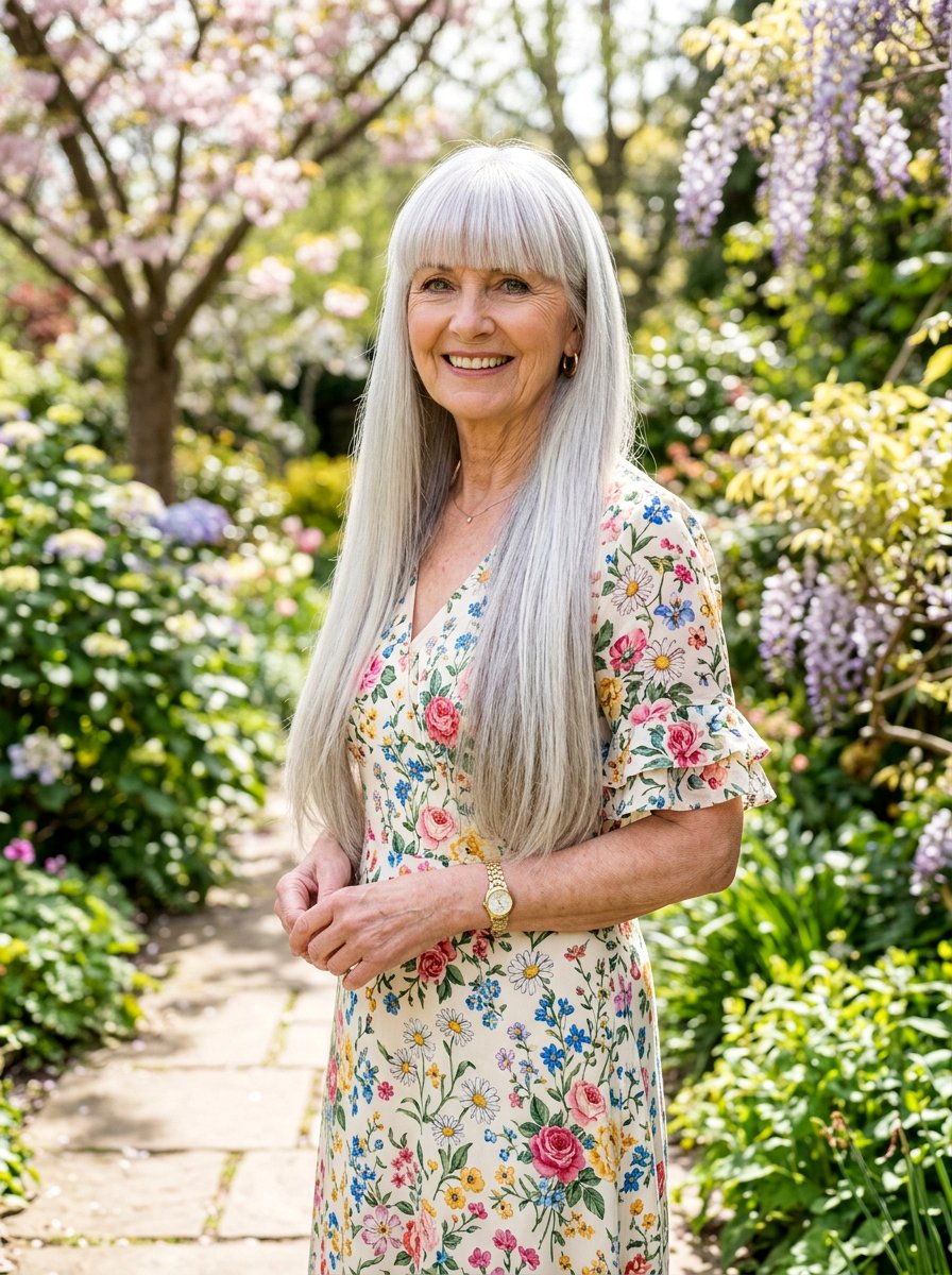 Long Silver Hair With Fringe - 20 youthful gray hairstyles for older women - 20 youthful gray hairstyles for older women