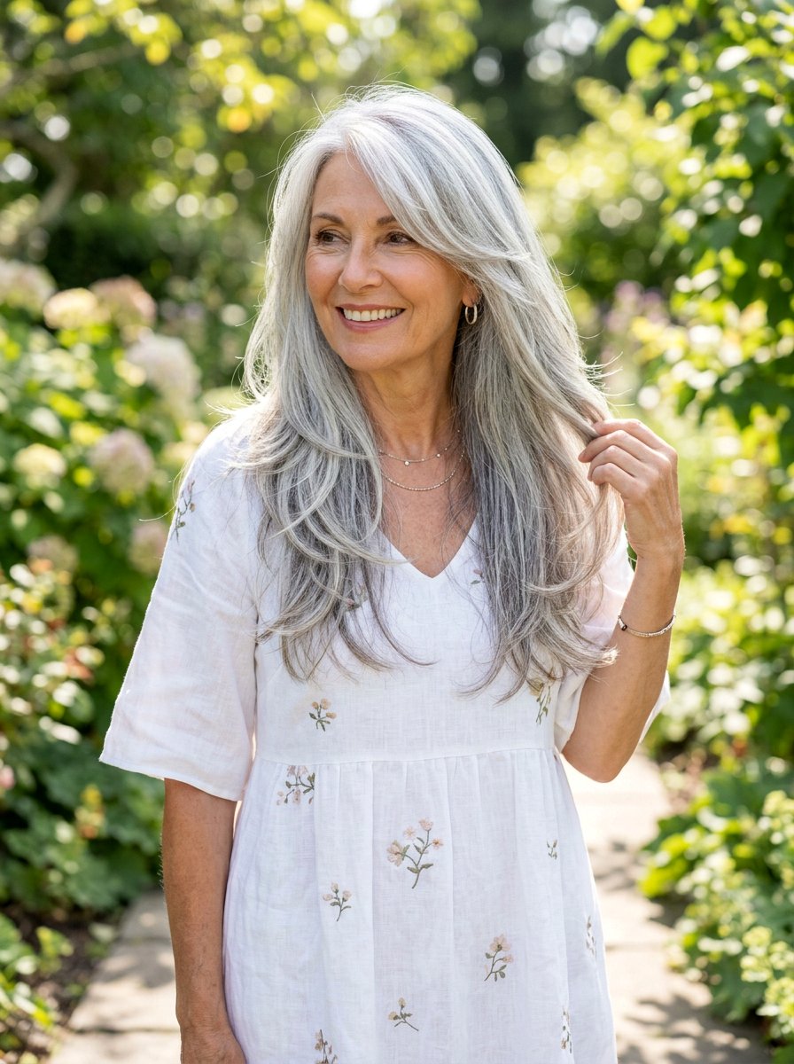 Long Silver Layered Haircut - 20 silver refresh for older women - 20 silver refresh for older women