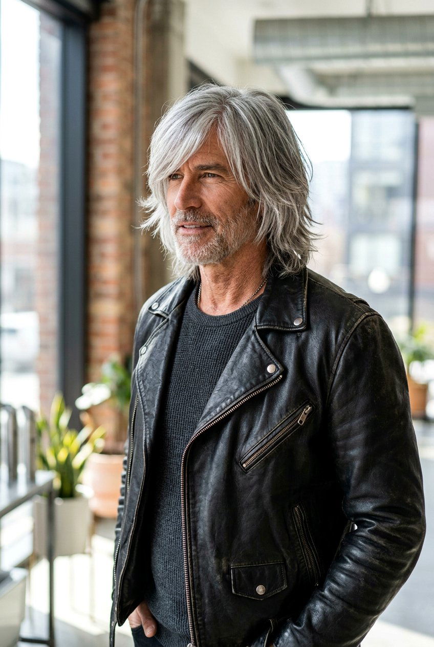 Long Silver Shag With Fringe - 20 long gray hairstyles for men - 20 long gray hairstyles for men
