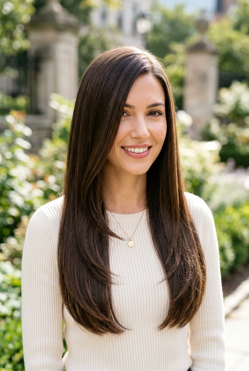 Long Sleek Layers With Deep Side Part - 20 long haircut with deep side part - 20 long haircut with deep side part