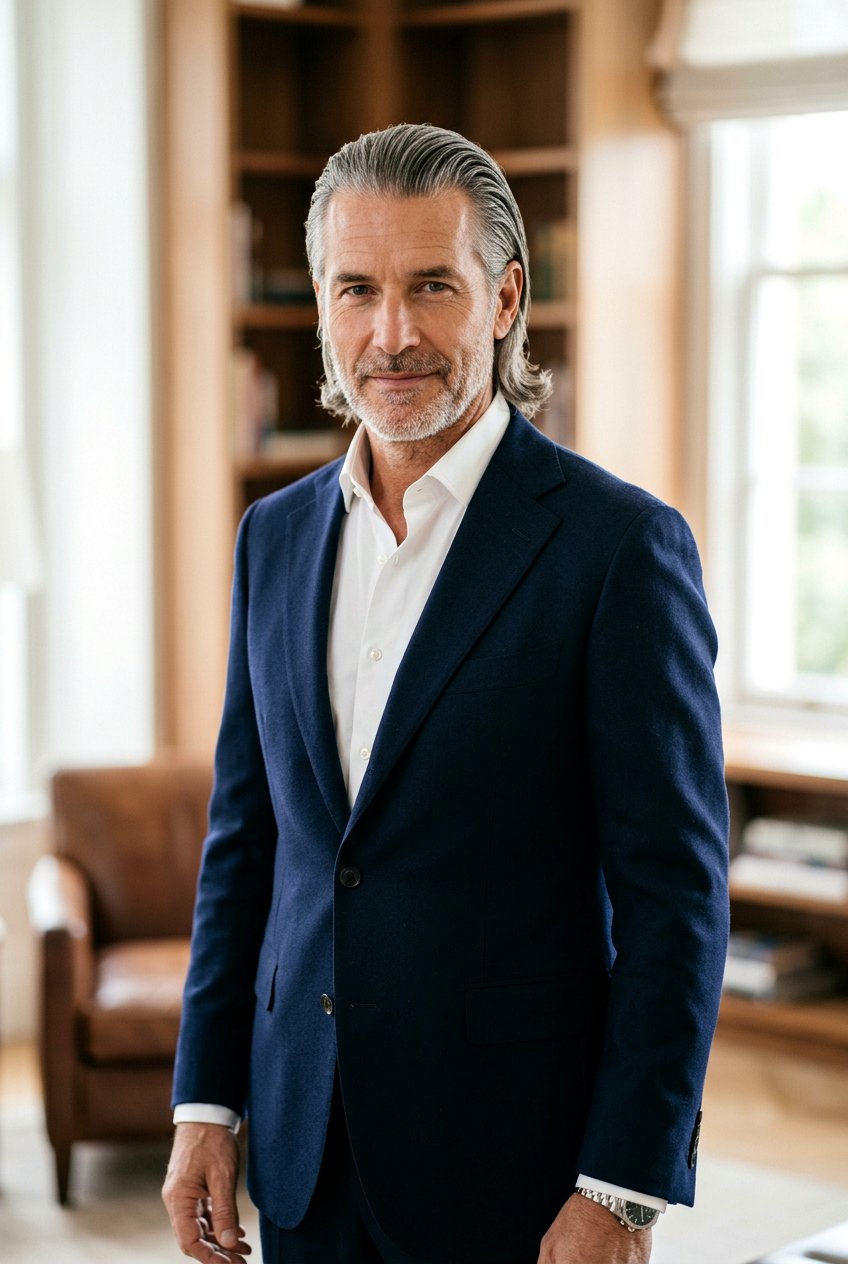 Long Slick Back - 20 mens haircut for salt and pepper hair - 20 men’s haircut for salt and pepper hair