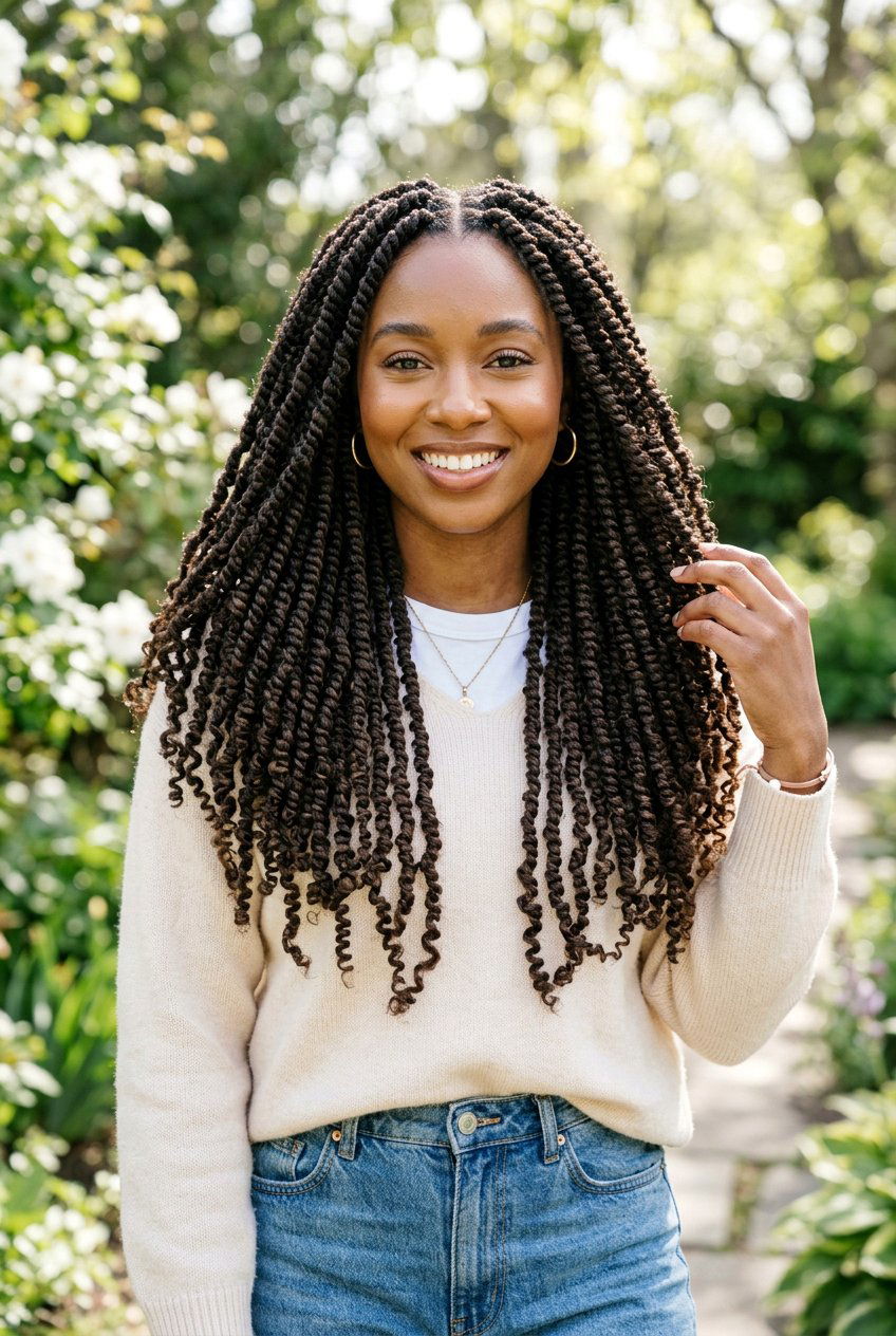 Long Spring Twists on Natural Hair - 20 protective styles for long natural hair - 20 protective styles for long natural hair