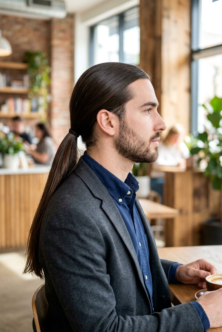 Long Straight Hair Low Ponytail - 20 long straight hairstyles for men - 20 long straight hairstyles for men