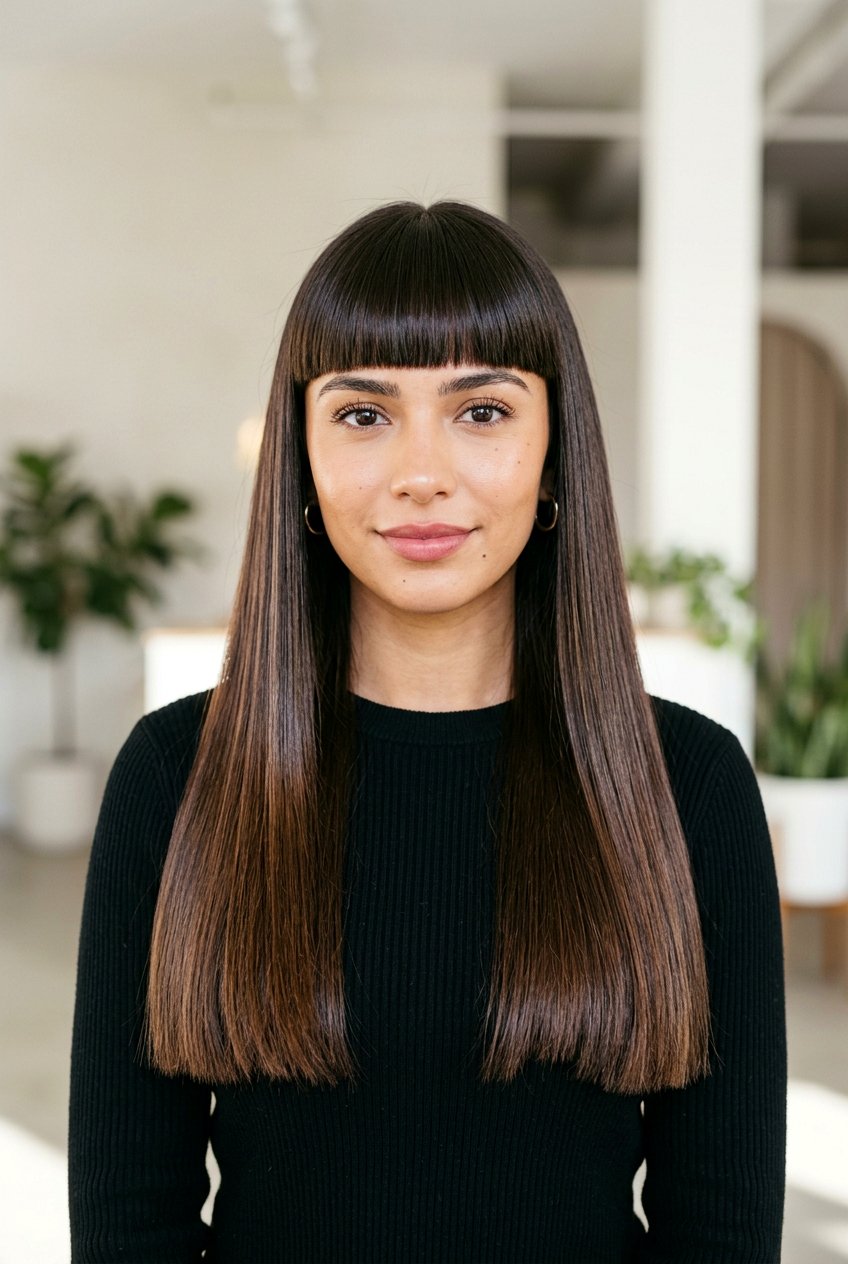 Long Straight Hair With Blunt Bangs - 20 straight hairstyles for long hair - 20 straight hairstyles for long hair