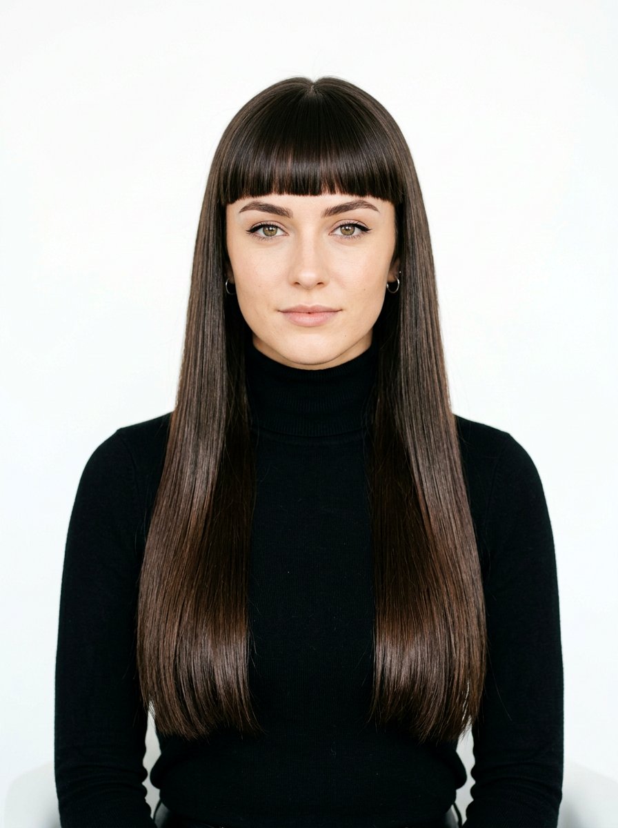 Long Straight Hair With Blunt Bangs - 20 cute long haircut ideas with bangs