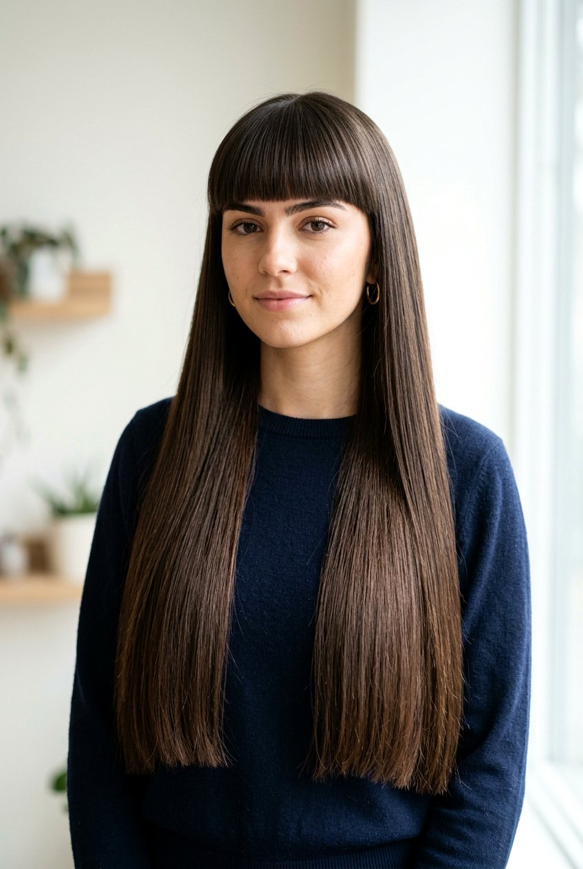 Long Straight Hair With Blunt Bangs - 20 hairstyles for straight hair - 20 hairstyles for straight hair