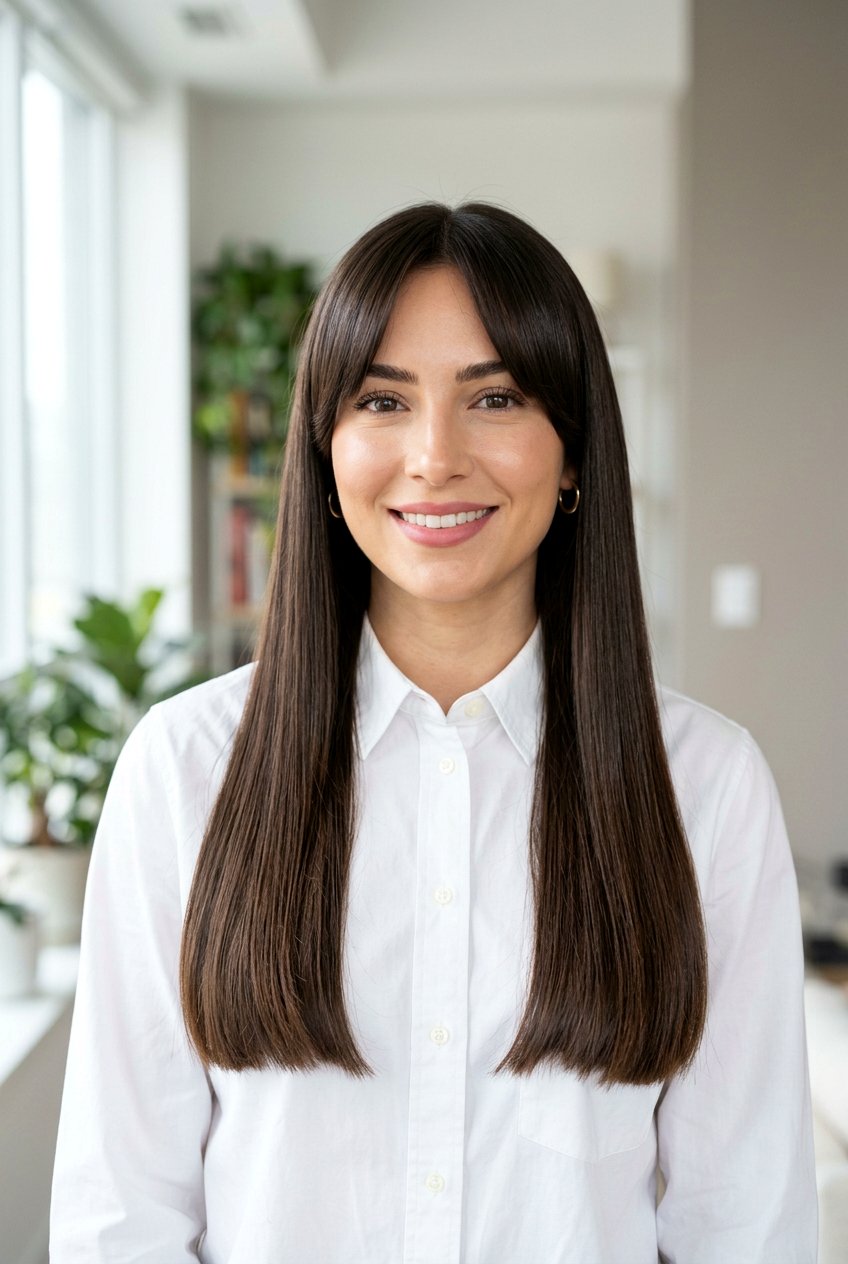 Long Straight Hair With Bottleneck Bangs - 20 long haircut with bottleneck bangs - 20 long haircut with bottleneck bangs