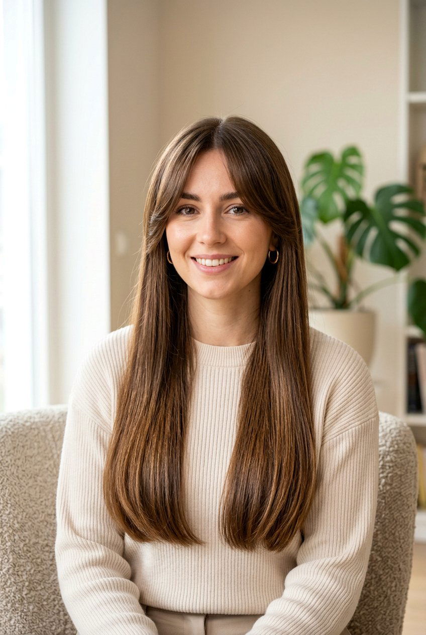 Long Straight Hair With Curtain Bangs - 20 curtain bangs for thick hair - 20 curtain bangs for thick hair