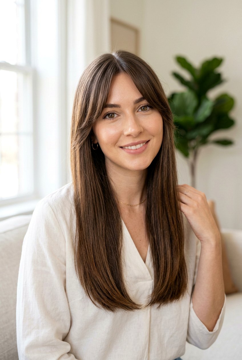 Long Straight Hair With Curtain Bangs - 20 long straight haircut for fine hair - 20 long straight haircut for fine hair