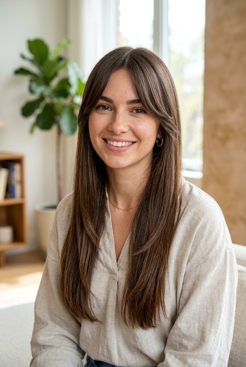 Long Straight Hair With Curtain Bangs And Face Framing Layers - 20 long straight haircut with face framing layers - 20 long straight haircut with face framing layers