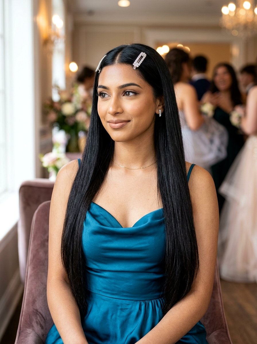 Long Straight Hair With Rhinestone Clips - 20 prom hairstyles with rhinestone clips - 20 prom hairstyles with rhinestone clips